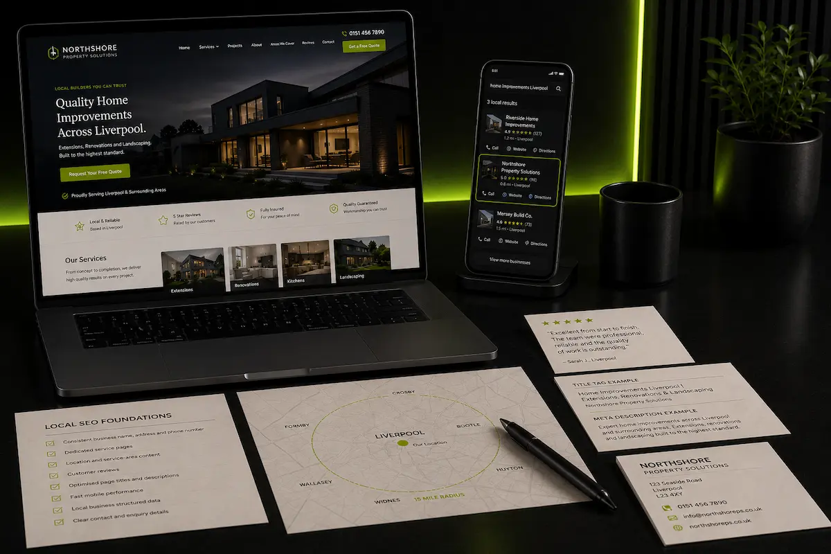 Local service website illustrating an article about local SEO foundations