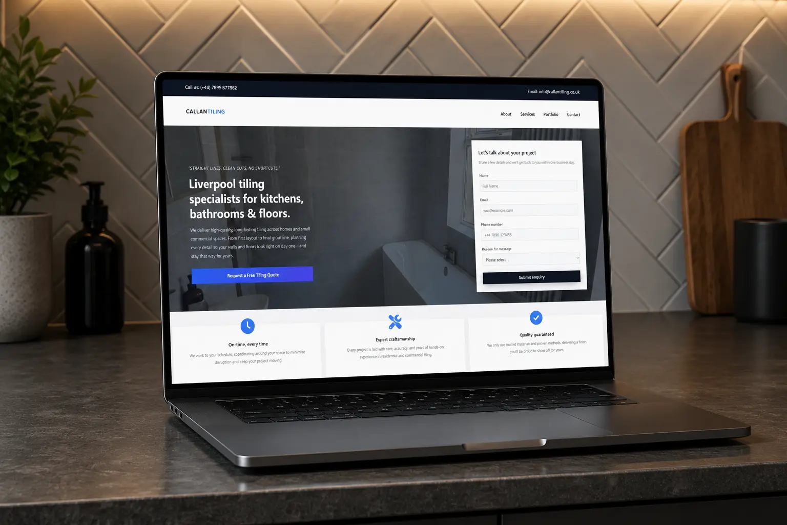 Callan Tiling custom website design, development and local SEO project