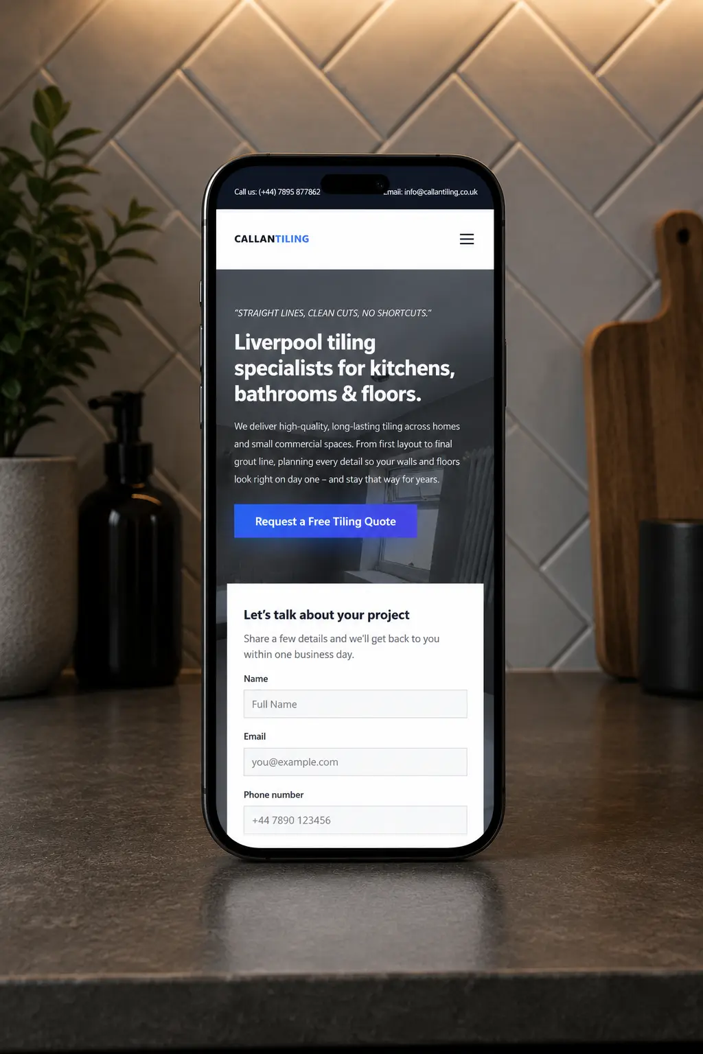 Callan Tiling website shown inside a browser-style frame