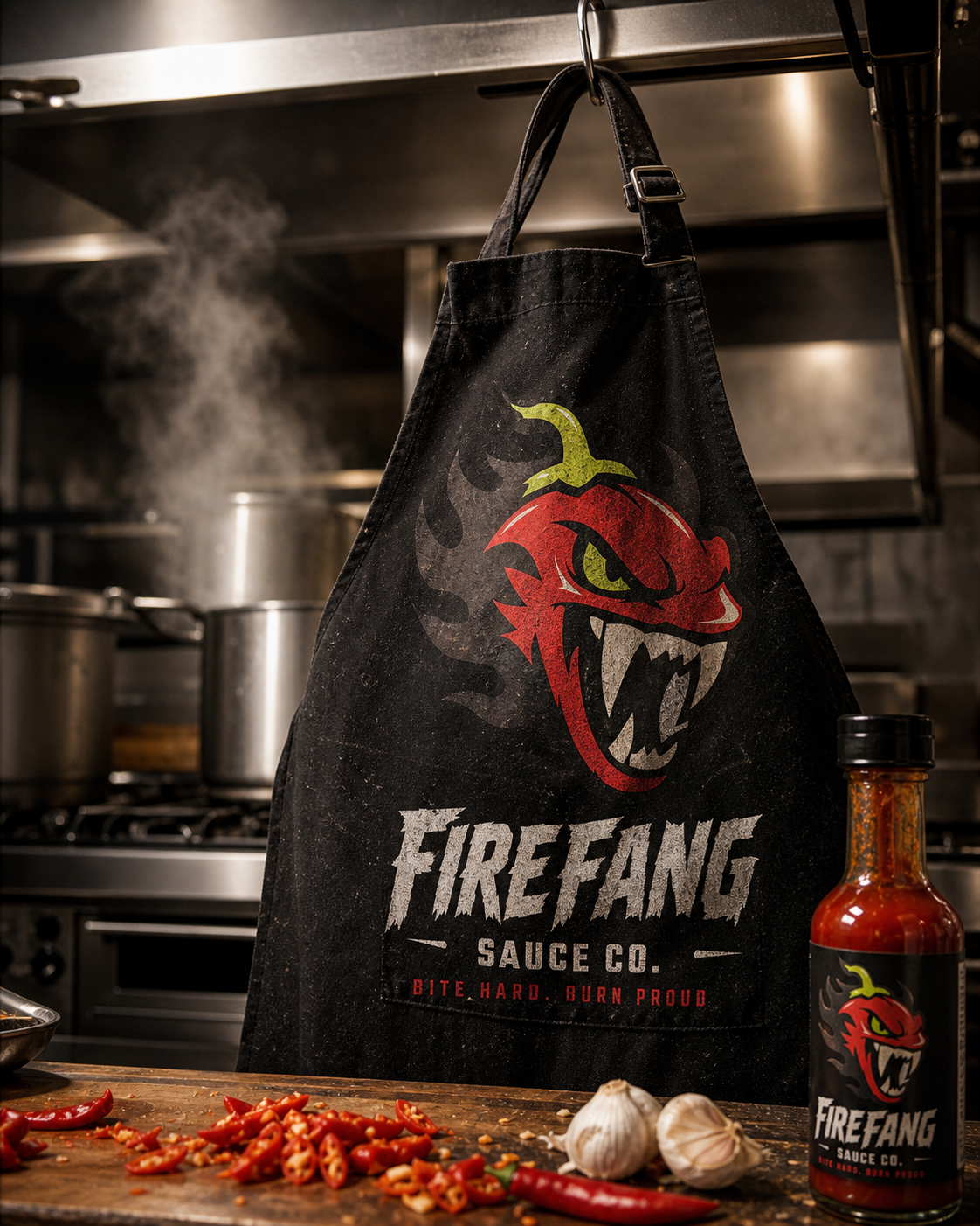 Firefang Sauce Co packaging mockup